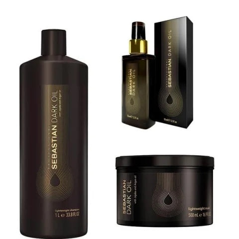 Pachet 3 produse - Sebastian Professional Dark Oil Lightweight: Sampon 1000, Masca 500 ml, Ulei de Styling 95 ml - Sebastian Professional