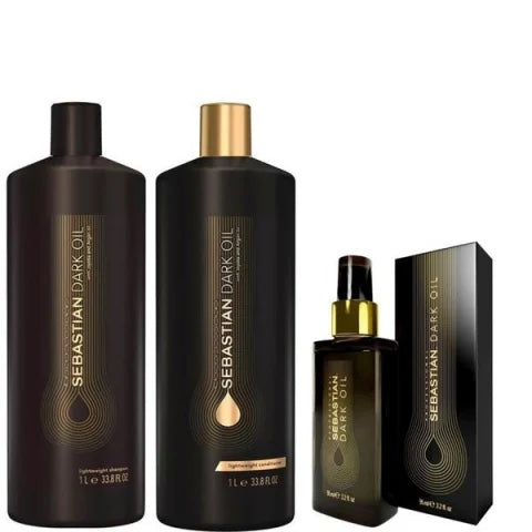 Pachet 3 produse - Sebastian Professional Dark Oil Lightweight: Sampon 1000, Balsam 1000 ml, Ulei de Styling 95 ml - Sebastian Professional