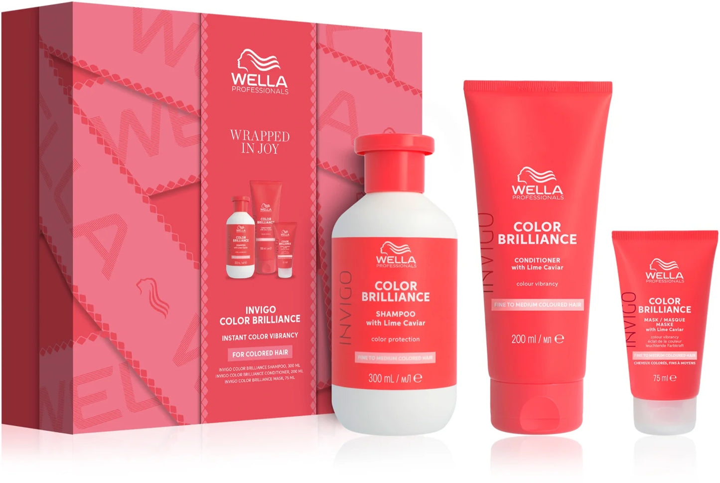 Pachet cadou pentru protecția culorii parului vopsit - Wella Professionals Invigo Color Brilliance - Sampon 300ml - Balsam 200 ml - Masca 75 ml - Wella